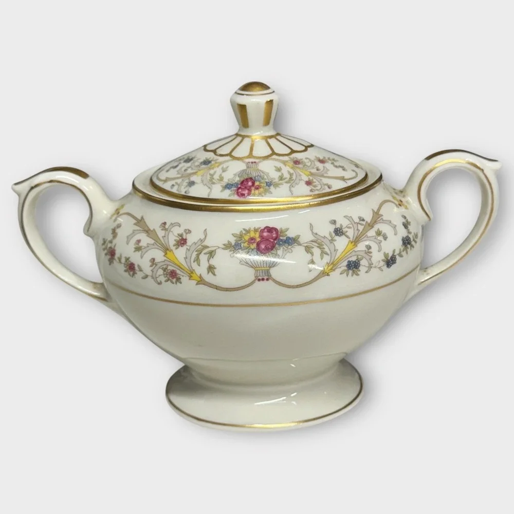 Lamberton Ivory China Sugar Bowl‎ w/ Lid & Creamer Set Dorothea VTG Made in USA